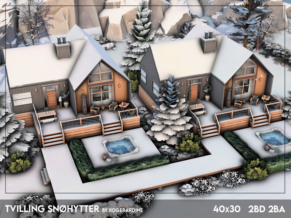 Sims 4 — Tvilling Snohytter (NO CC) by xogerardine — This adorable custom venue with two cabins is perfect for a getaway