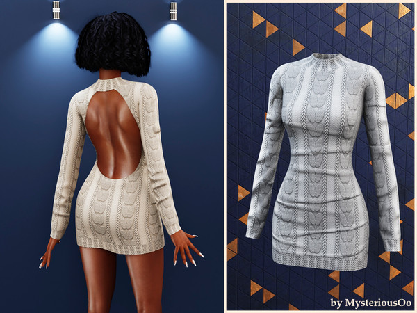 Sims 4 — Open back knit mini dress by MysteriousOo — Cable-knit mini dress with dramatic open back