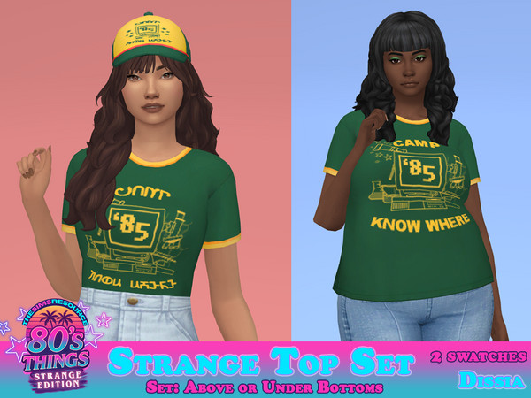 Sims 4 — Strange Tops Set by Dissia — Know where camp tops inspired by popular series - above or tucked in bottoms