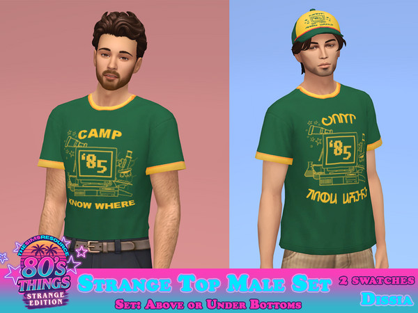 Sims 4 — Strange Tops Male Set by Dissia — Know where camp tops inspired by popular series - above or tucked in bottoms