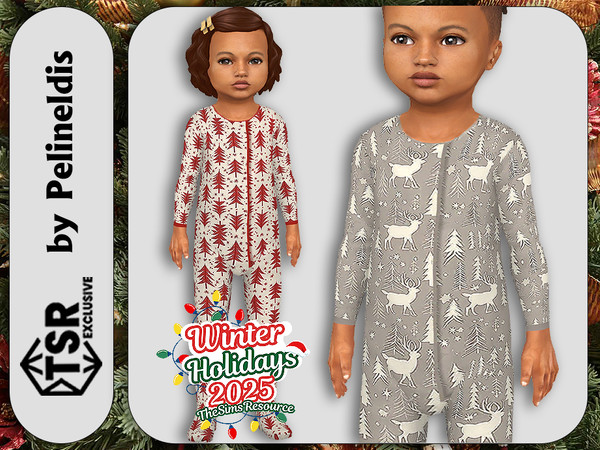 Sims 4 — Toddler Cabin Christmas Pajamas Onesie by Pelineldis — Kids fashion clothing: five pajamas onesies for toddler