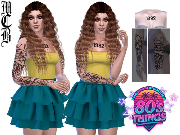 Sims 4 — 1982 Chest Tattoo by MaruChanBe2 — 80s inspired tattoos for your cuties.