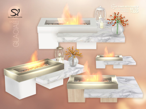 Sims 4 — Glacial Gazebo Firepit by SIMcredible! — The living area of our Glacial Gazebo collection is here. With items to