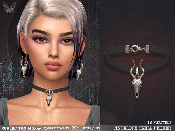 Sims 4 — Antelope Skull Choker by feyona — Antelope Skull Choker come with 12 swatches.