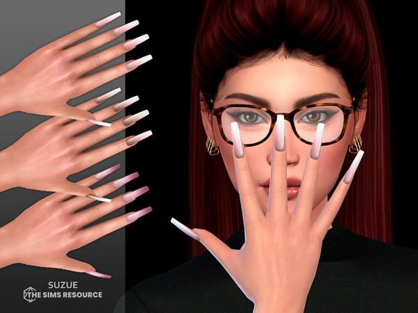 Sims 4 — Coffin Ombre Nails by Suzue — New Mesh (Suzue)