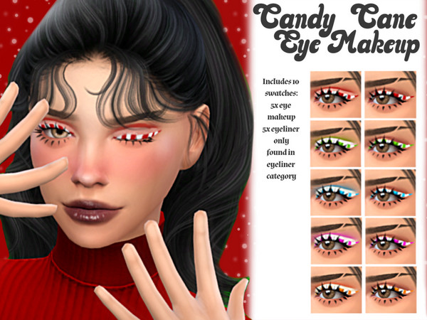 Sims 4 — Candy Cane Eye Makeup by _alttrait_ — Sweeten up your Sims' holiday look with this cute candy cane-inspired eye