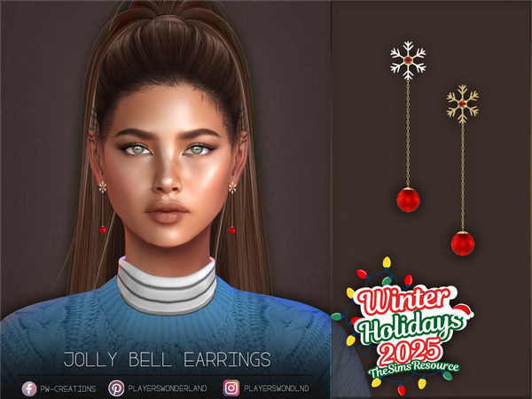 Sims 4 — Jolly Bell Earrings by PlayersWonderland — Christmas-y earrings with a snowflake, gemstone and bells. - 5