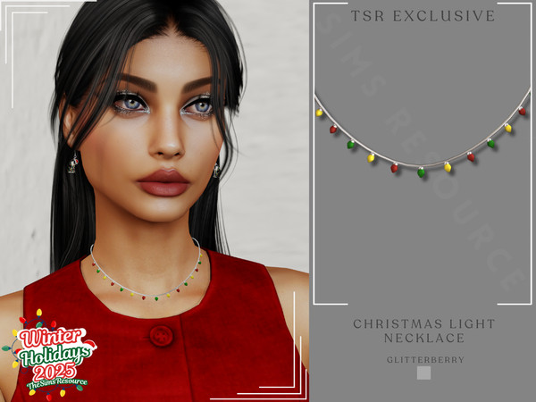 Sims 4 — Christmas Light Necklace by Glitterberryfly — A red, yellow and green Christmas light necklace