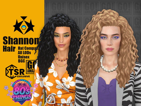 Sims 4 — Shannon Hair (80's Things) by GoAmazons — Long lush volume and curly hairstyle from the 80s in maxis style for