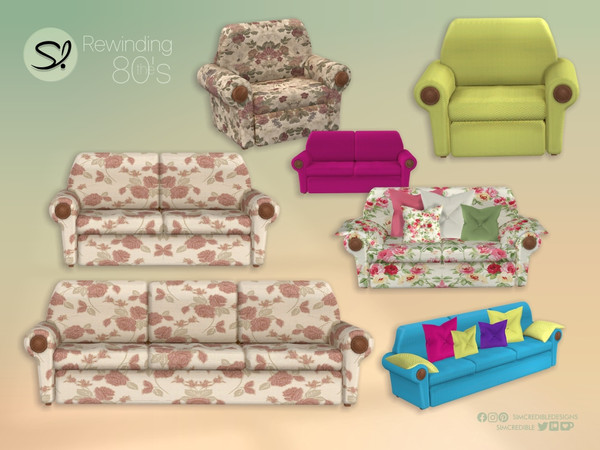 Sims 4 — Rewinding the 80s Loveseat by SIMcredible! — Step inside and make yourself at home. It's the 80s, after all.
