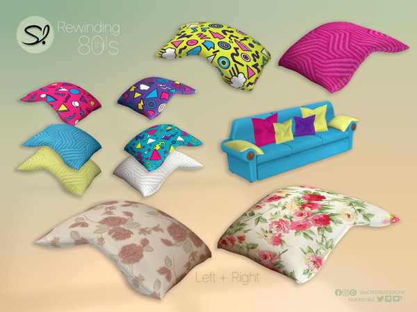 Sims 4 — Rewinding the 80s Throw pillow Left by SIMcredible! — Step inside and make yourself at home. It's the 80s, after