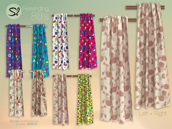 Sims 4 — Rewinding the 80s Curtain Left - Printed by SIMcredible! — Step inside and make yourself at home. It's the 80s,