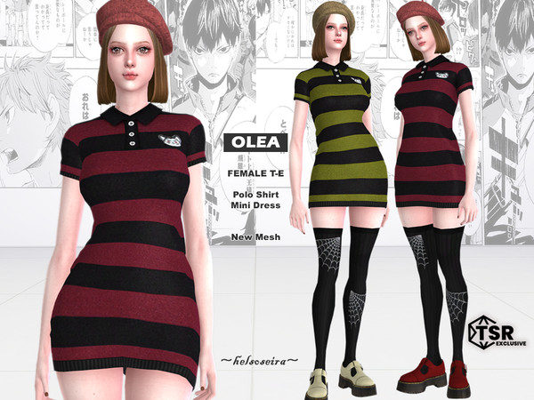 Sims 4 — OLEA - Mini Dress by Helsoseira — Style - Polo collar shirt mini dress