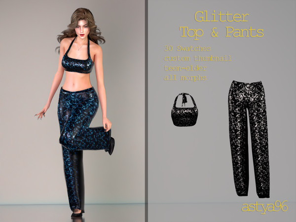 Sims 4 — Glitter Top & Pants (Dec23) by astya96cc — 30 swatches