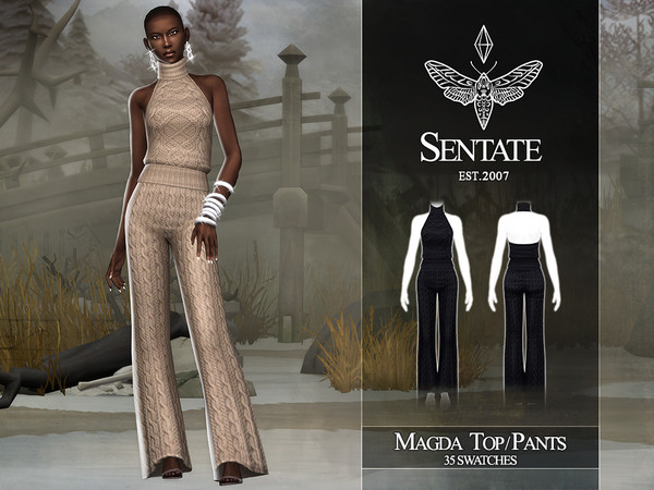 Sims 4 — Sentate-2024-MagdaPants.package by Sentate — A cable knit halter top with matching flared pants