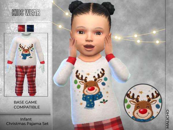 Sims 4 — Infant Christmas Pajama Set by malicho — This cute Christmas pajama set features a reindeer motif with a glow