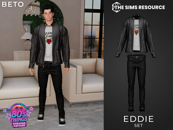 Sims 4 — Eddie - Set by Beto_ae0 — Outfit inspired by an iconic series, perfect for bad boys and daring adventurers.