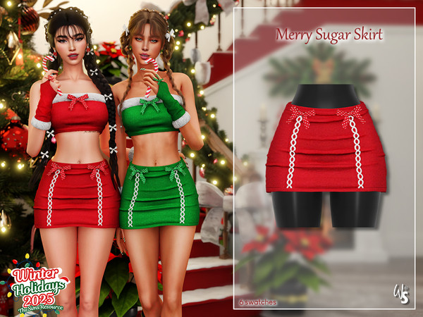 Sims 4 — (Wisteria) MerrySugar Set _ Skirt by WisteriaSims — A sweet and flirty holiday combo featuring a cropped top,