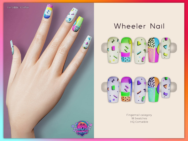 Sims 4 — LMCS Wheeler Nail by VELYSEA — -80's Things Spacial -Fingernail category -HQ comatble -18 swatches