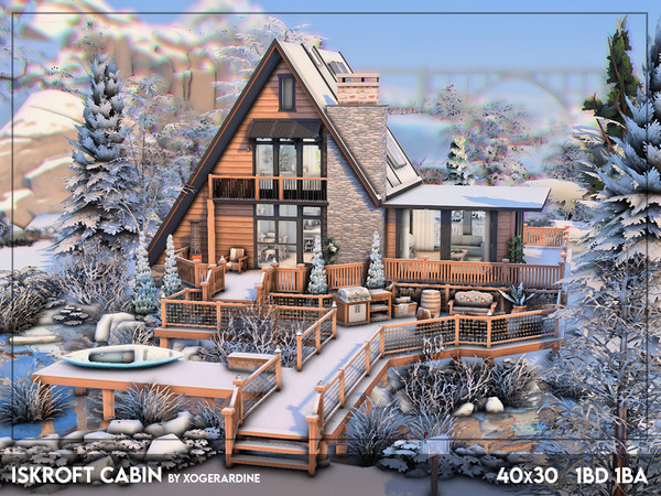 Sims 4 — Iskroft Cabin (NO CC) by xogerardine — This cozy a-frame cabin is perfect for winter time chill! Love how the