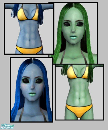 Sims 2 — Alien Skintones by Lola — Two Alien Skintones, One Blue, One Green, Both With "Realisitc" Features,