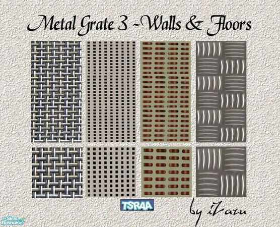 Sims 2 — Metal Grate 3 Walls and Floors by iZazu — Metal Grate Sets include walls found in the Poured section, and floors