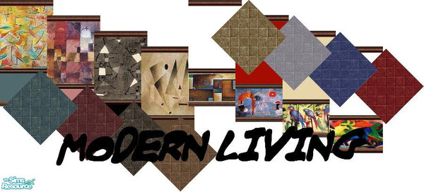 Sims 2 — Modern Living by Lorah — Contemporary artworked walls and matching tiles for your Sims.