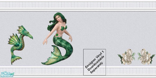 Sims 2 — Designer Vinyl Emeralds by Lorah — Emerald mermaid and dragon. Roses in crystal with a hint of gold. All for