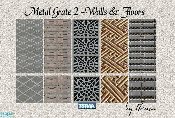 Sims 2 — Metal Grate 2 Walls and Floors by iZazu — Metal Grate Sets include walls found in the Poured section, and floors