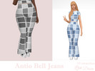 Sims 4 — Antio Bell Jeans by Dissia — High waist denim patches white sew flare bottoms
