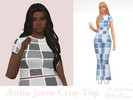 Sims 4 — Antio Jeans Crop Top by Dissia — Short sleeves denim patches white sew crop top