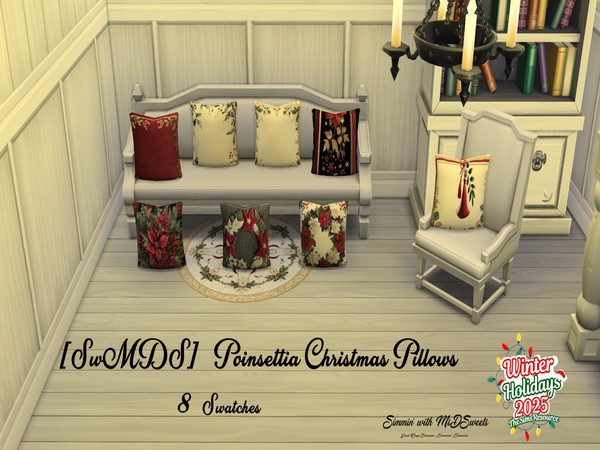Sims 4 — [SwMDS] Poinsettia Christmas Pillows by MsDSweets — Celebrate this Christmas Holiday Season with . . . more