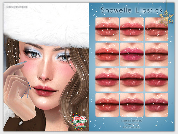 Sims 4 — LMCS Snowelle Lipstick by Lisaminicatsims — -Lipstick category -HQ comatble -12 swatches