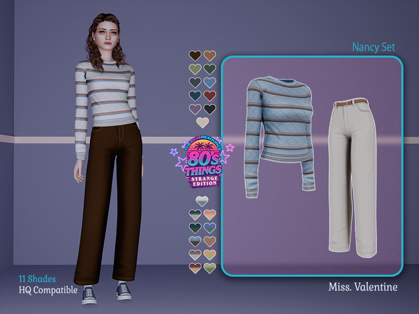 Sims 4 — Valentine_Pants_NancyW by MissValentine142 — 11 Shades - Stripes winter sweater