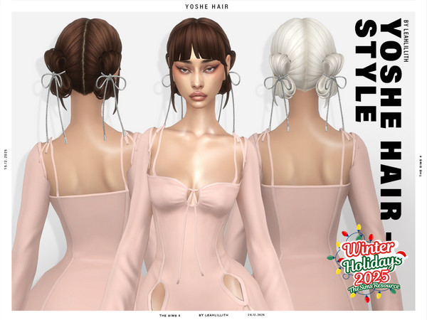 Sims 4 — Winter Holidays Yoshe Bow Buns Hairstyle by Leah_Lillith — All LODs, Smooth bones, Custom CAS thumbnail, Works