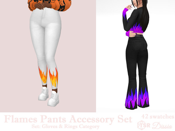 Sims 4 — Flames Pants Accessory Set by Dissia — Add some fire to your bottoms with this flames accessory!