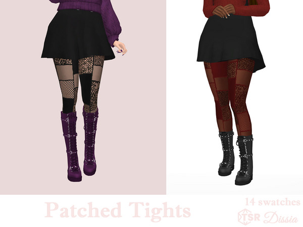 Sims 4 — Patched Tights by Dissia — Tights sewn from lace, fishnet and solid pieces