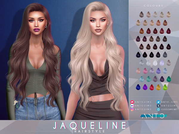 Sims 4 — Jaqueline Hairstyle by Anto — Very long side parted wavy hairstyle