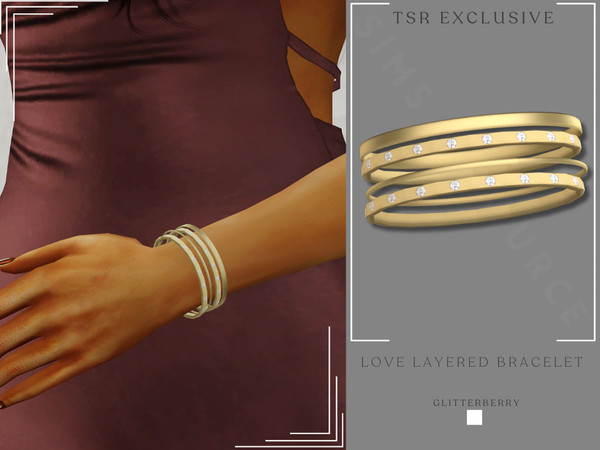 Sims 4 — Love Bracelet Layered by Glitterberryfly — A 4 layered gold bracelet with diamonds