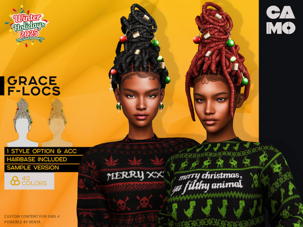 Sims 4 — CAMO - Grace F-Locs by VentaStudio — 40 Colors