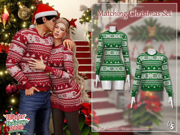 Sims 4 — Matching Christmas Couple Set by WisteriaSims — This delightful duo features a cozy male sweater and a festive