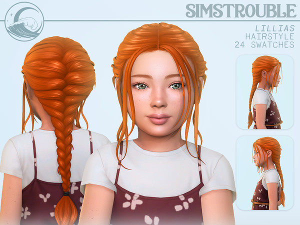 Sims 4 — simstrouble_ChildHair_LilliasV2 by simstrouble — A French braid with four bangs variations Base Game Compatible