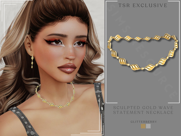 Sims 4 — Sculpted Gold Wave Statement Necklace by Glitterberryfly — A statement gold wave necklace
