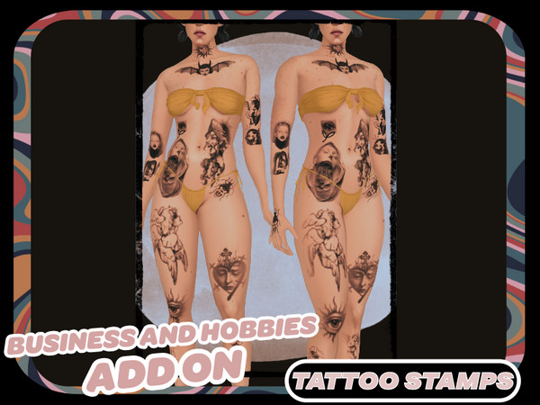 Sims 4 — B&H ADDON - TATTOO STAMPS Random Set 1 by angophorasims — Here is the info you need to know: -15 stamps in