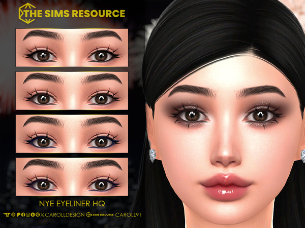 Sims 4 — NYE Eyeliner HQ by Caroll912 — A 4-swatch smoked and winged eyeliner in black, blue, purple and brown tones.