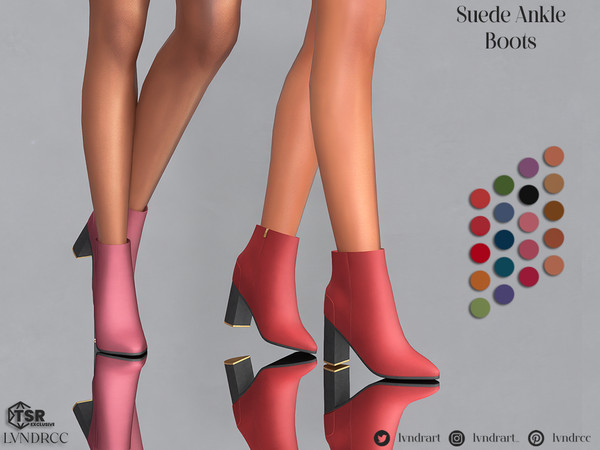 Sims 4 — Suede Ankle Boots by LVNDRCC — Low cut boots with tapered toebox, made from smooth suede. In an array of intense