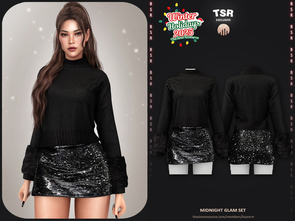 Sims 4 — SET-Midnight Glam Set - BD1649 by busra-tr — - Set Inclued : Sweater - Skirt - 10 Swatches - For Female (Teen to