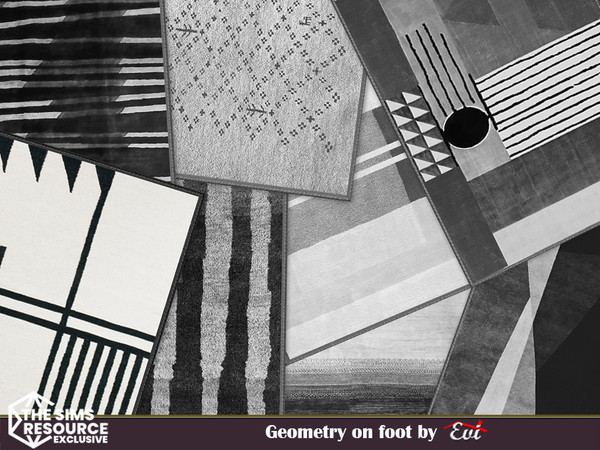 Sims 4 — Geometry on foot by evi — Geometric rugs with black white colours as well as shades of grey for modern and