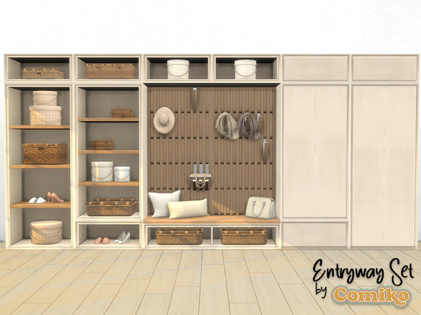 Sims 4 — Entryway Set Part 4 by Comiko — Part 4 - Entryway Set is base game compatible and consist of 7 items - Bench