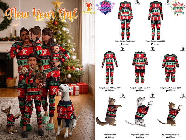 Sims 4 — PATREON - NEW YEAR GIFT - PART I by Daph's — New Year Gift Family Matching Outfit Set. A festive New Year and